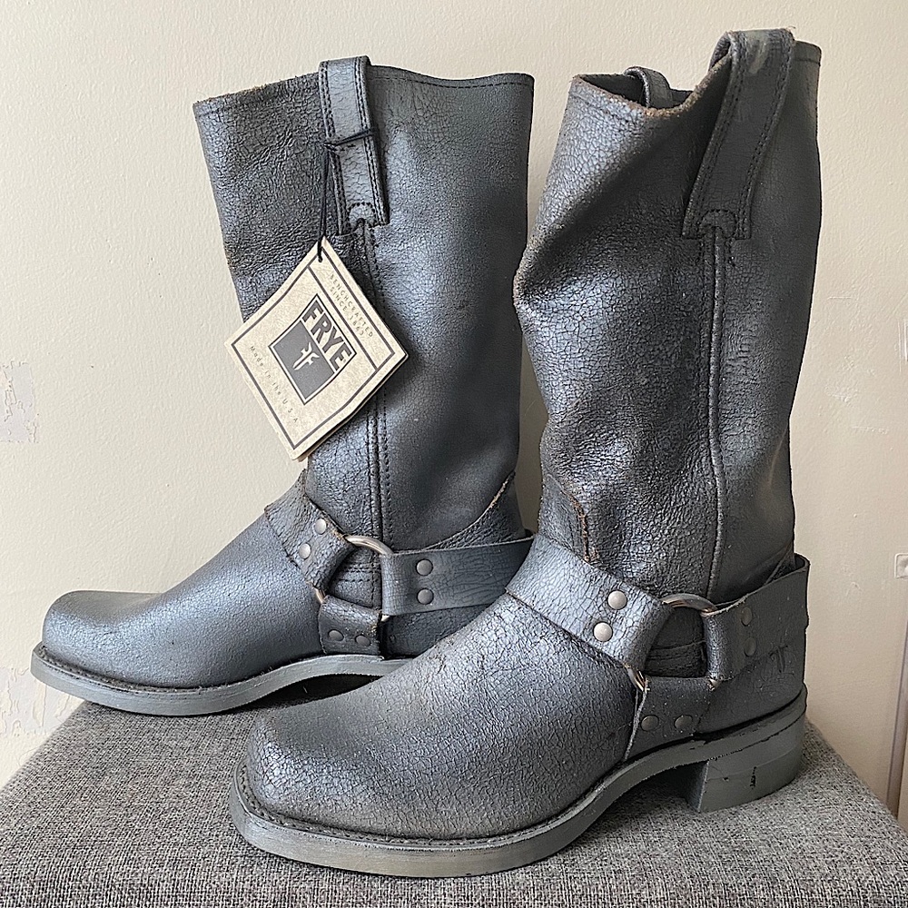 Frye x Marc Jacobs spray paint silver moto boots